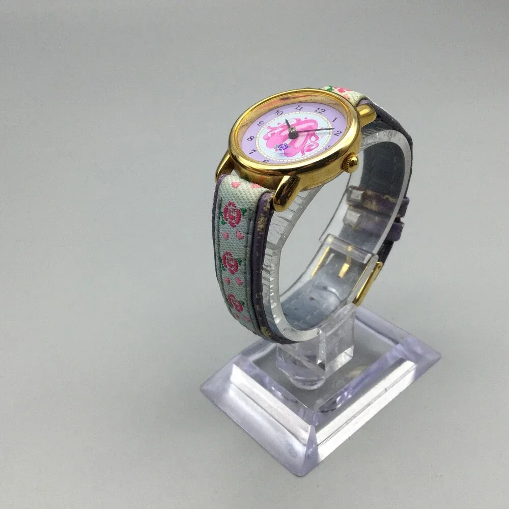 Accutime Girls Watch 26mm Ballet Slippers Gold Tone Floral Leather New Battery